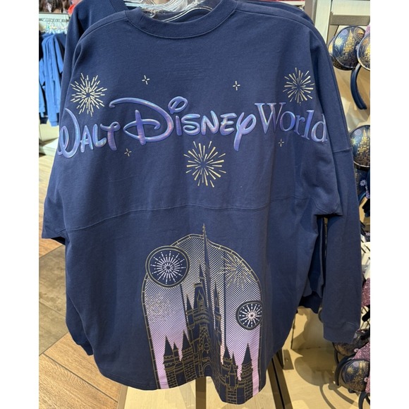 2025 Disney Parks WDW Medium Magic Kingdom Castle Spirit Jersey Fireworks Purple - Picture 1 of 2
